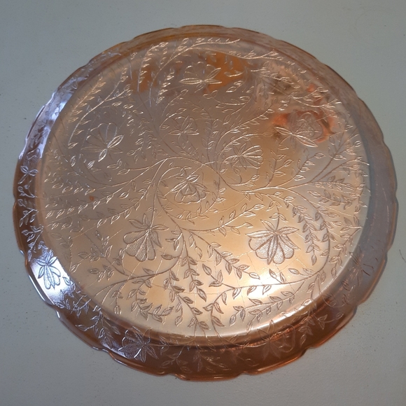 Vintage Jeannette Glass Iridescent Floragold Louisa 13.5" Serving Tray Platter - Picture 10 of 15